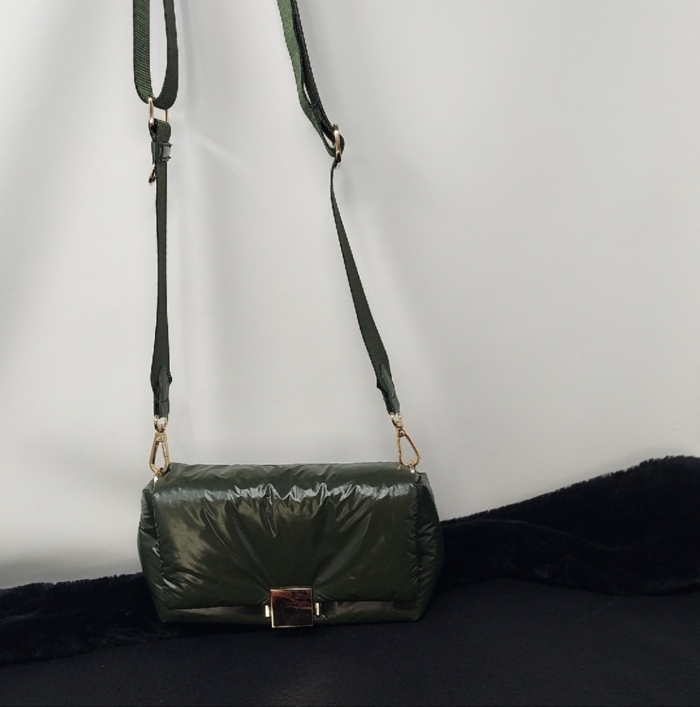 A New Day Shiny Olive Green Essentuals Crossbody Bag